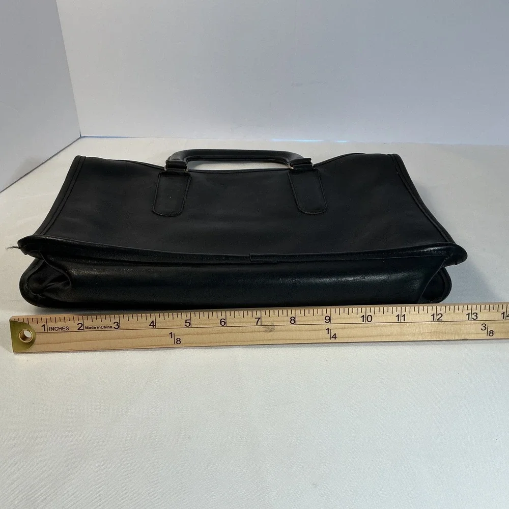 Vintage Coach Black Leather Briefcase Retractable Handle Document Bag 5265